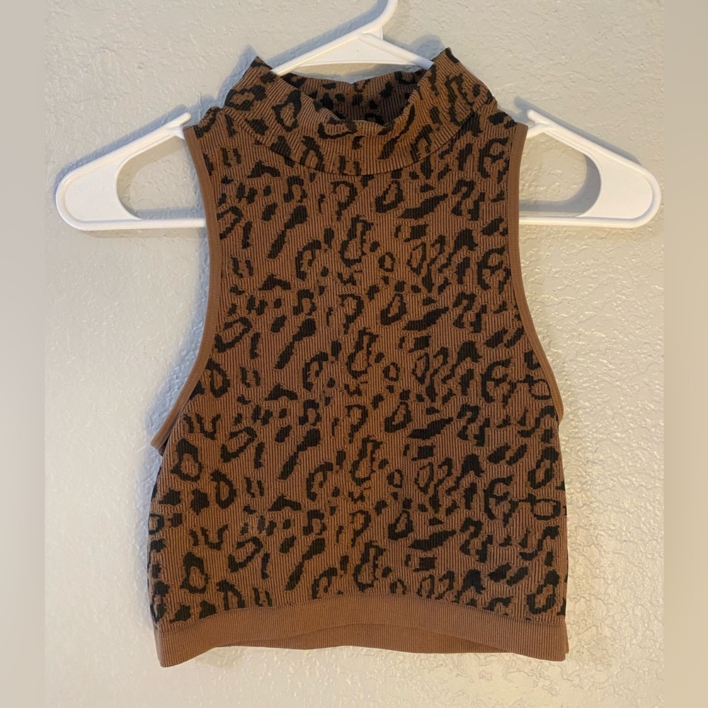 Leopard mock neck tank top